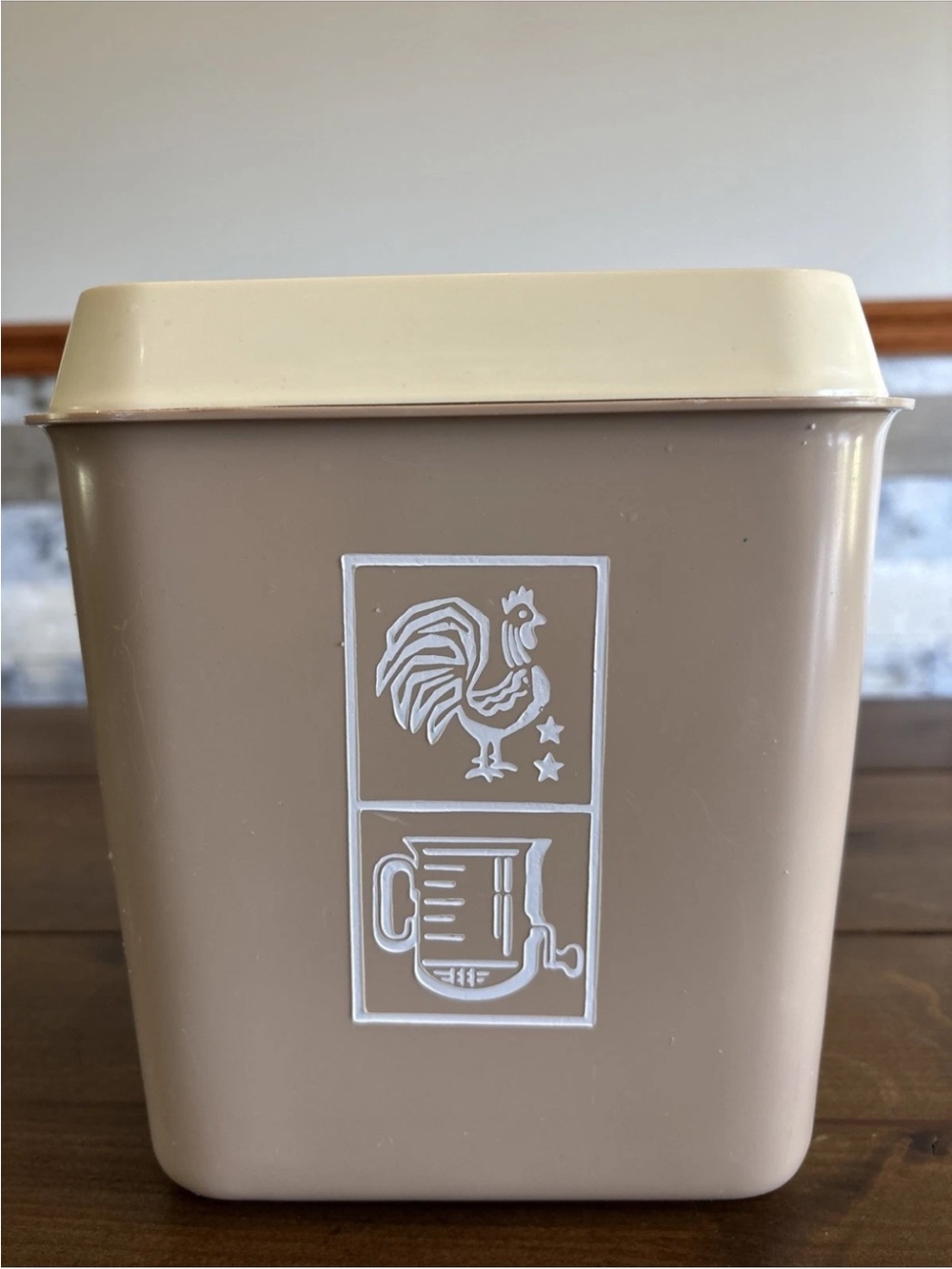 Vintage Lustroware Rooster Kitchen Tan Flour Canister W/Lid MCM Cottage Core